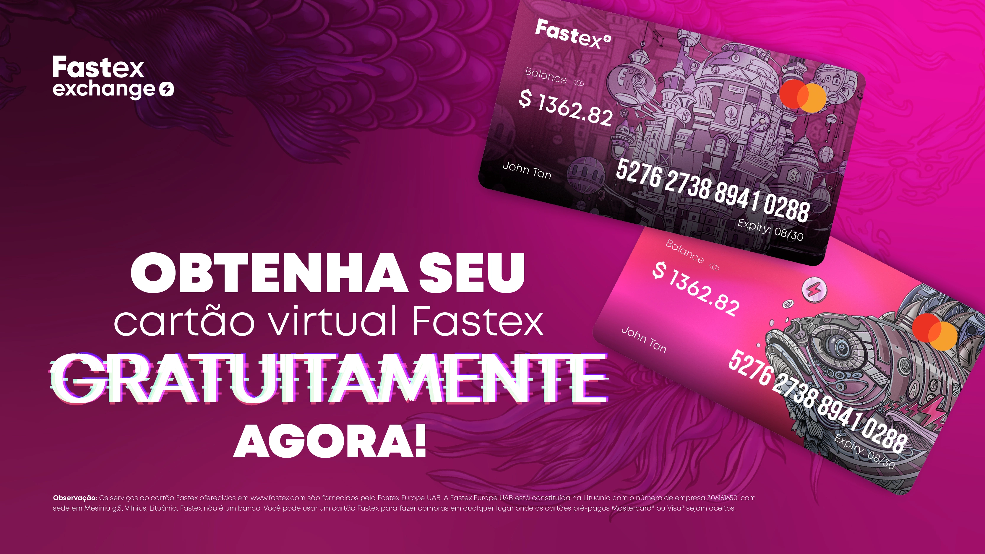 Fastex oferece um cartão grátis de criptomoedas para usuários cadastrados