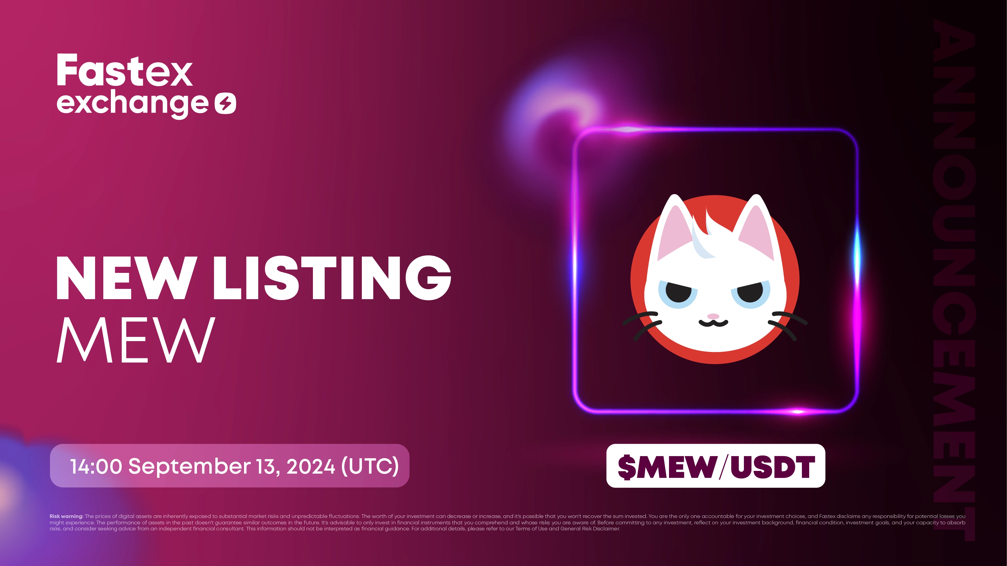Новый листинг на Fastex Exchange: Cat in a dogs world (MEW)